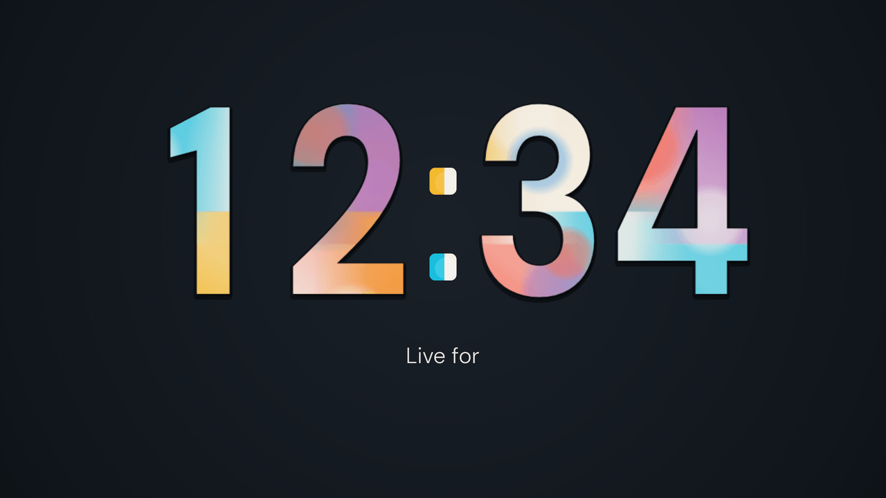 Acetate: count up. A stopwatch, 12:34 in.