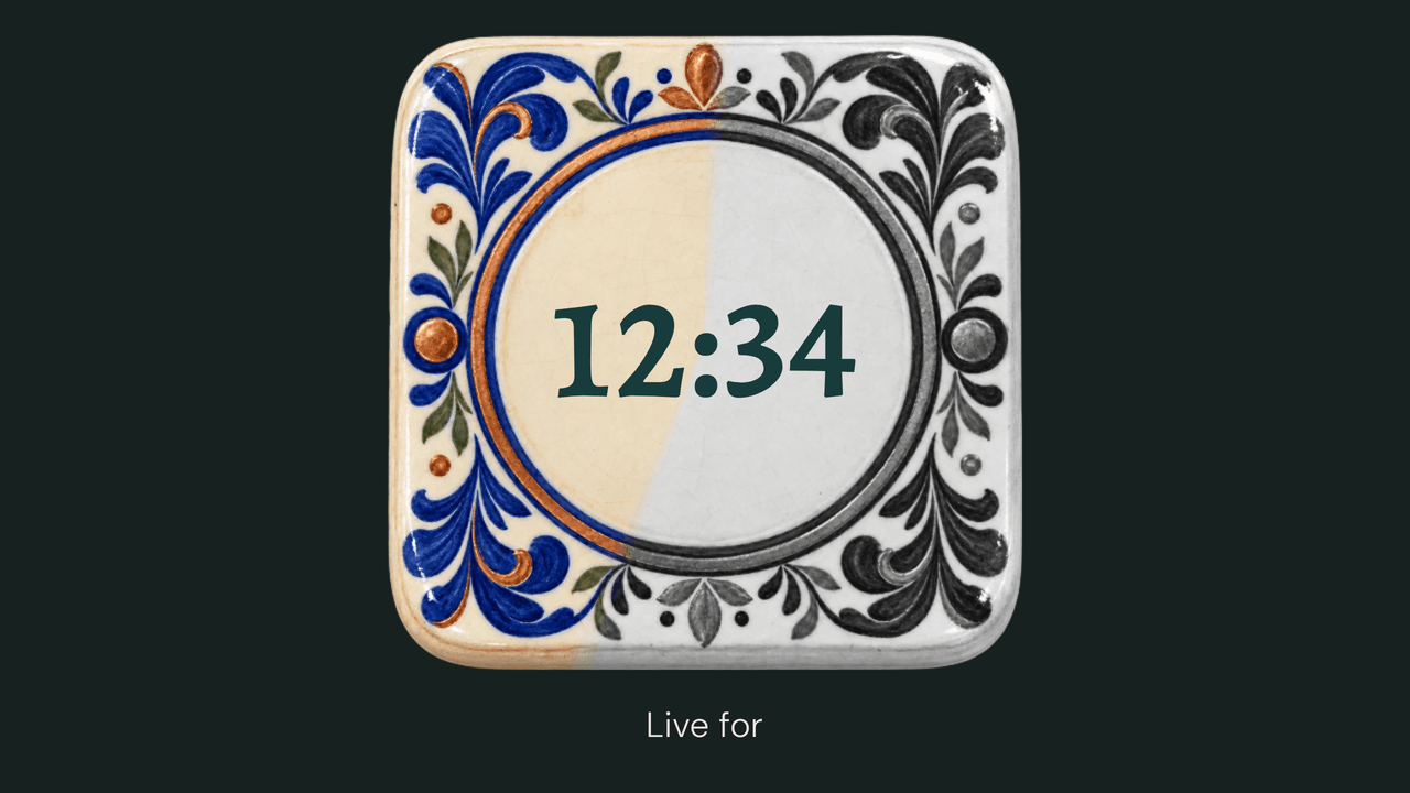 Ceramic Tile: count up. A stopwatch, 12:34 in.