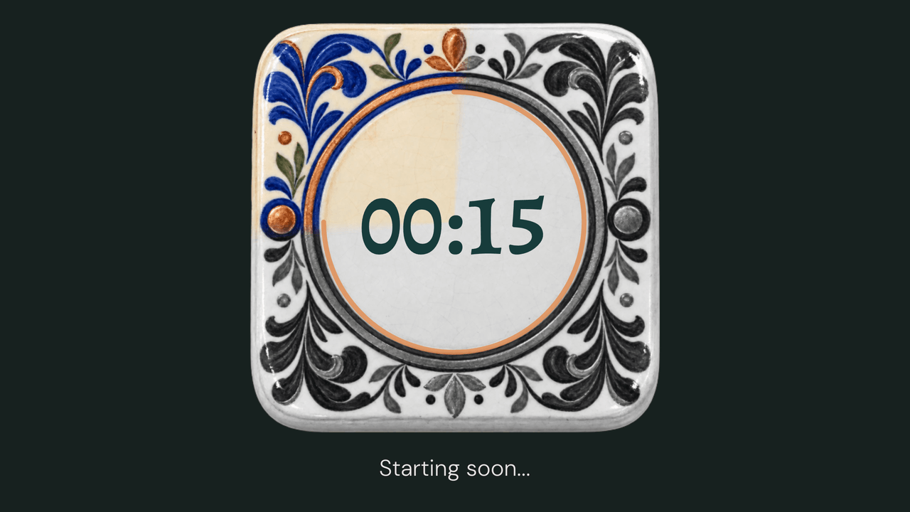 Ceramic Tile: final minute. 15 seconds left of a 5-minute timer.