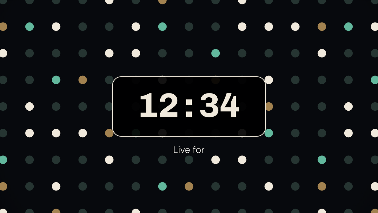 Circle Grid: count up. A stopwatch, 12:34 in.