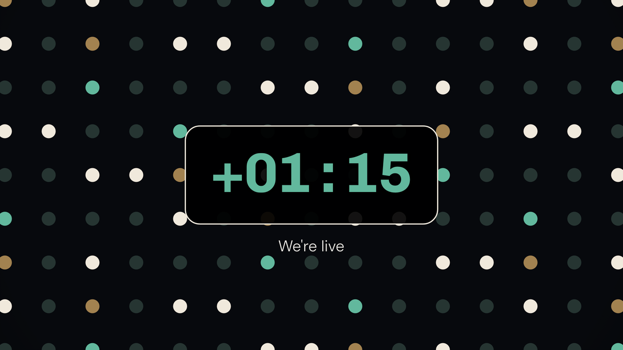 Circle Grid: overtime. Counting up past zero, 1:15 over.