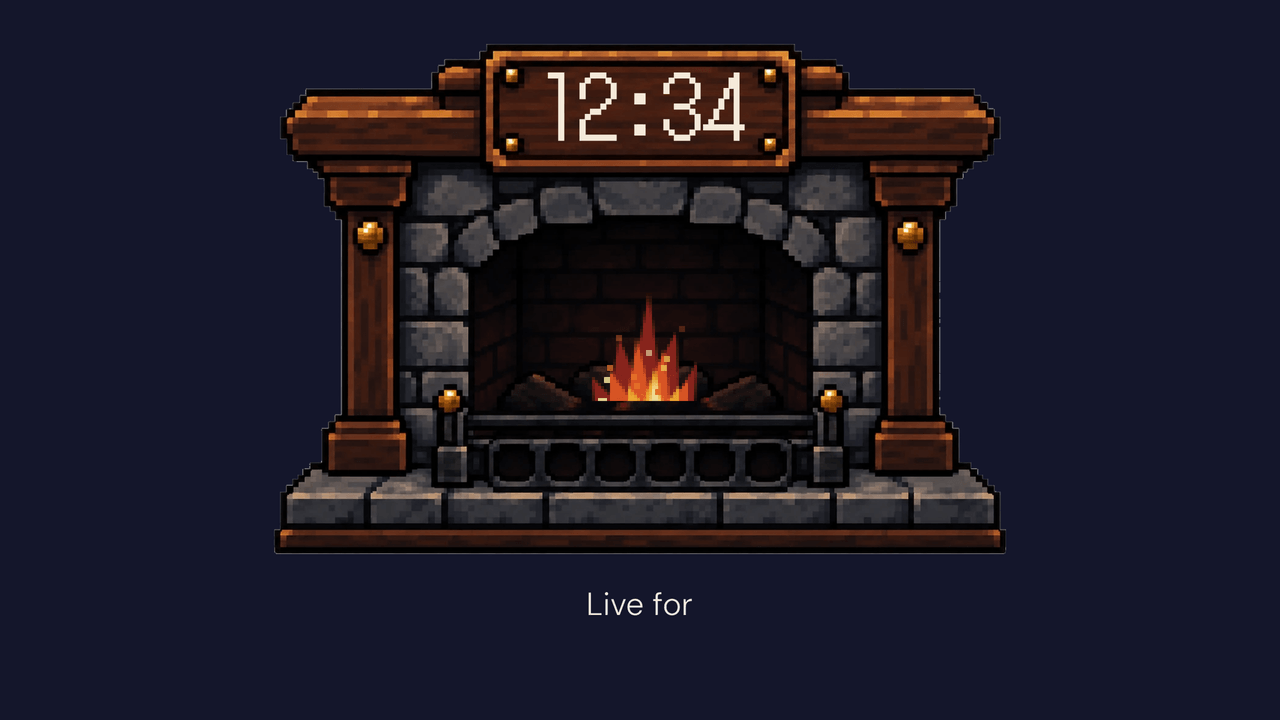 Emberlight Hearth: count up. A stopwatch, 12:34 in.