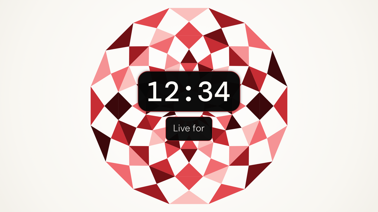 Facet Shift: count up. A stopwatch, 12:34 in.