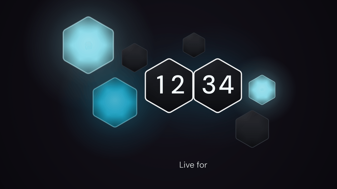Hex Sketch: count up. A stopwatch, 12:34 in.