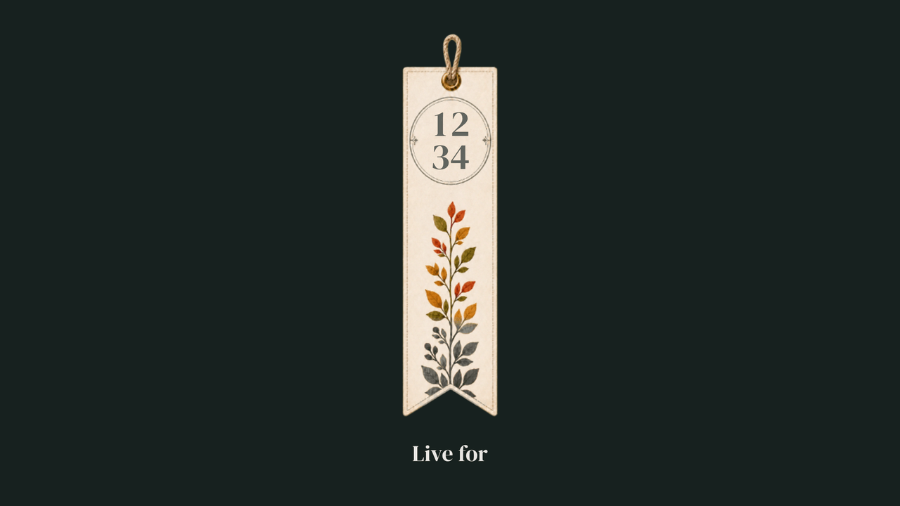 Botanical Bookmark: count up. A stopwatch, 12:34 in.
