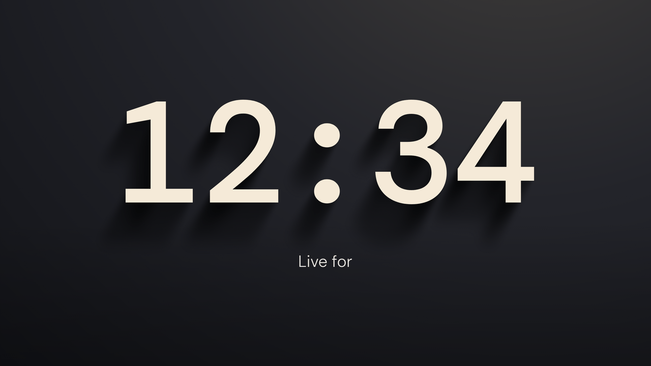 Sundial: count up. A stopwatch, 12:34 in.