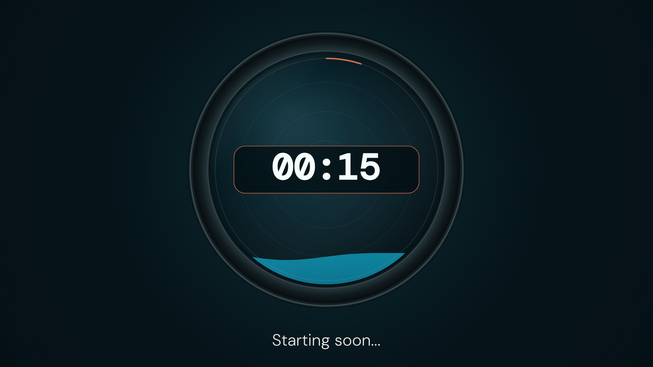 Water Gauge: final minute. 15 seconds left of a 5-minute timer.